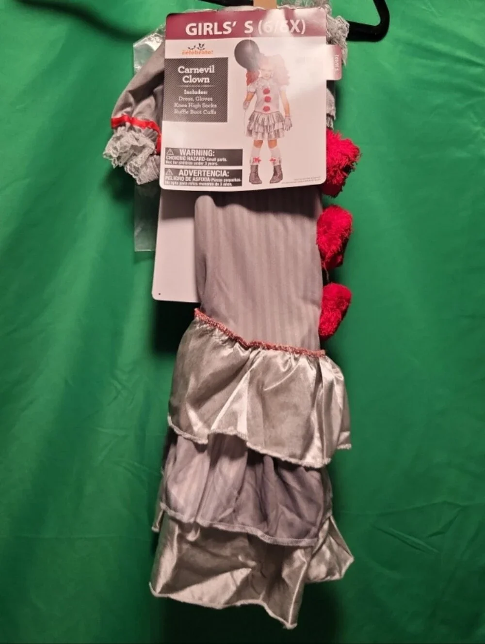 Girls' Carnival Clown Costume in Gray with Red Accents